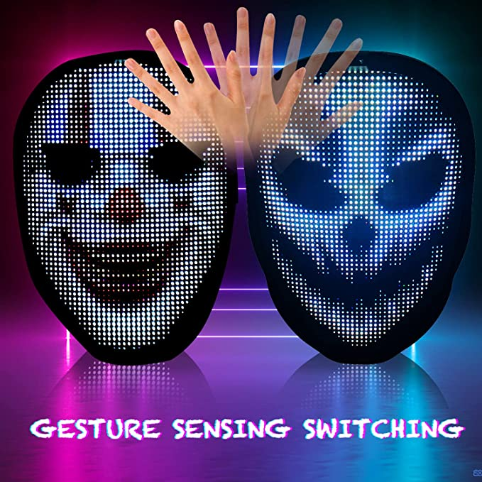 LED Light Up Face Mask, Rechargeable LED Mask With Gesture Sensing Face